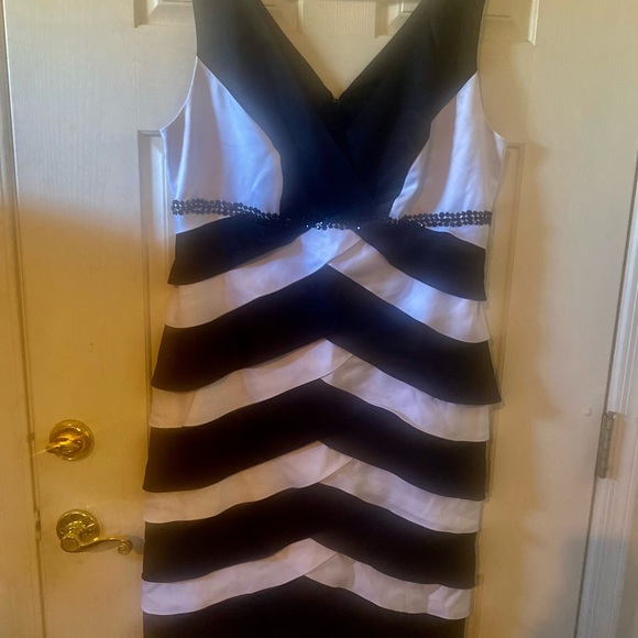 Alex Evening Dress, Black & white, layered ruffles with black beading - Picture 2 of 6